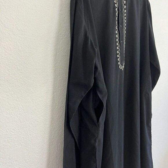 Womens Black Oversized Boho Tunic Top Long Sleeve White Floral Embroidered - Picture 11 of 11